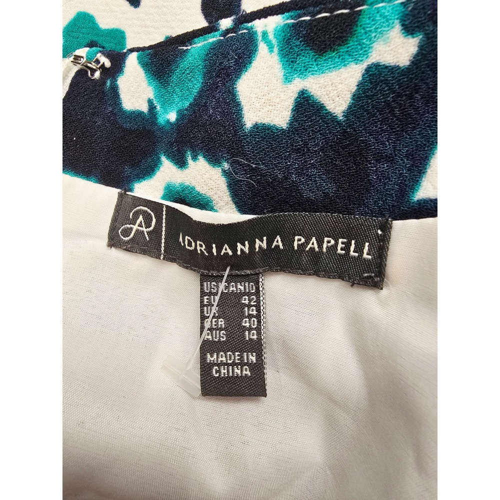 Adrianna‎ Papell Blue Teal Floral Shift Dress 10 Career Wedding Guest Preppy - Picture 3 of 9